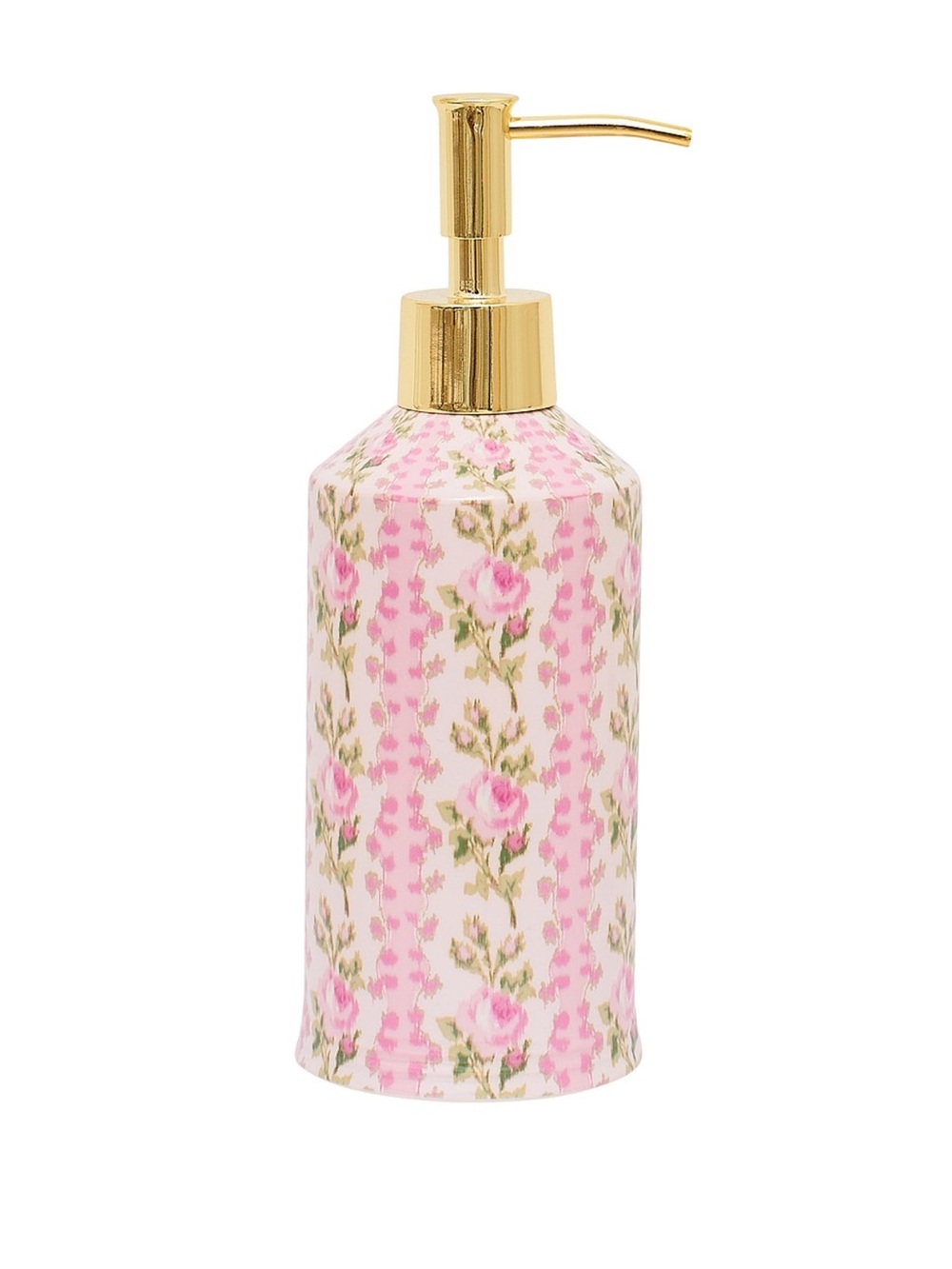 LoveShackFancy Pink Floral Ceramic Soap Dispenser with Gold Pump